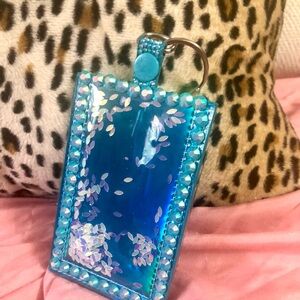 Blue ID badge case keychain with crystal accents
